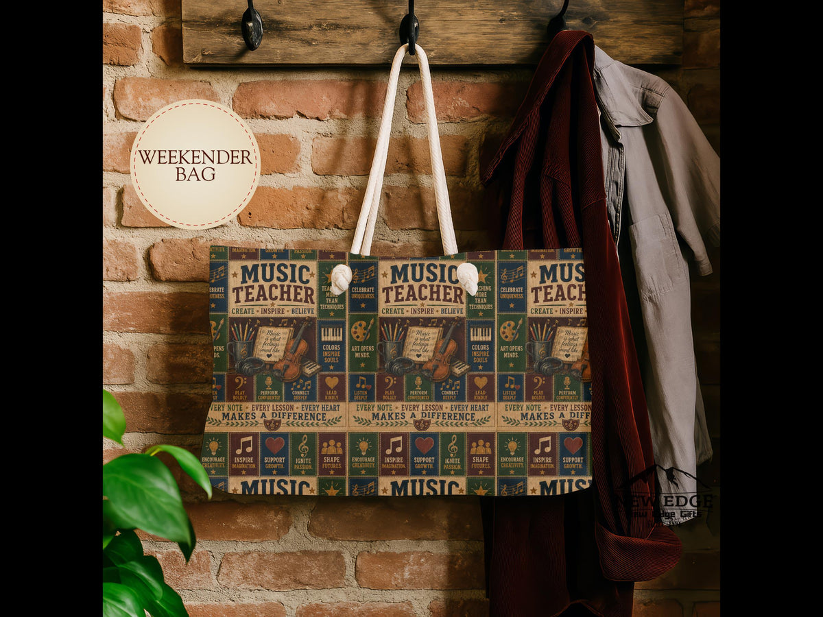 Music Teacher Weekender Bag Every Note Every Lesson Every Heart Faux Patchwork Teacher Travel Tote Gift