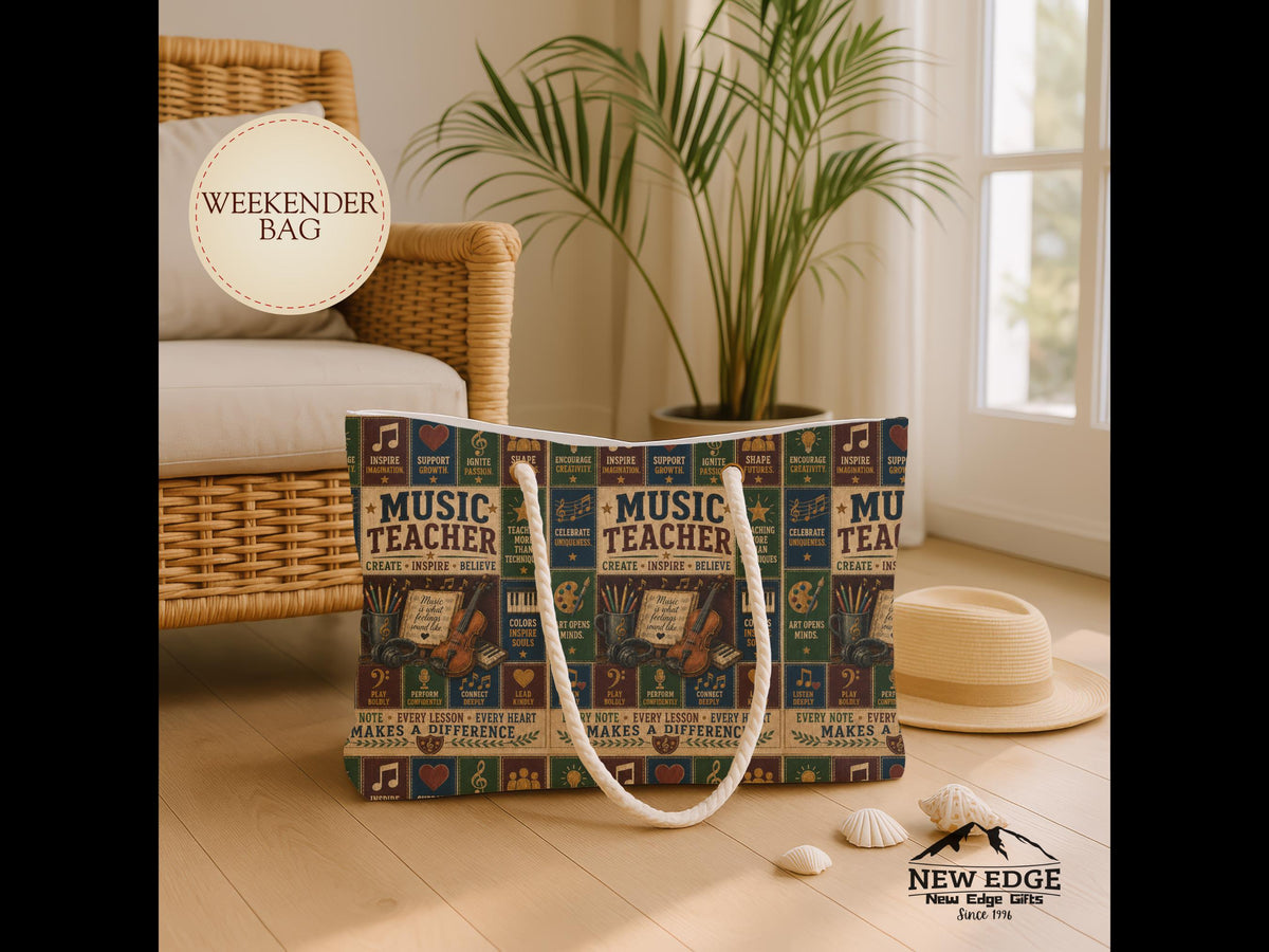 Music Teacher Weekender Bag Every Note Every Lesson Every Heart Faux Patchwork Teacher Travel Tote Gift