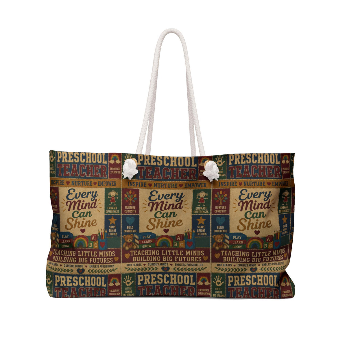Preschool Teacher Weekender Bag Every Mind Can Shine Faux Patchwork Teacher Travel Tote Gift