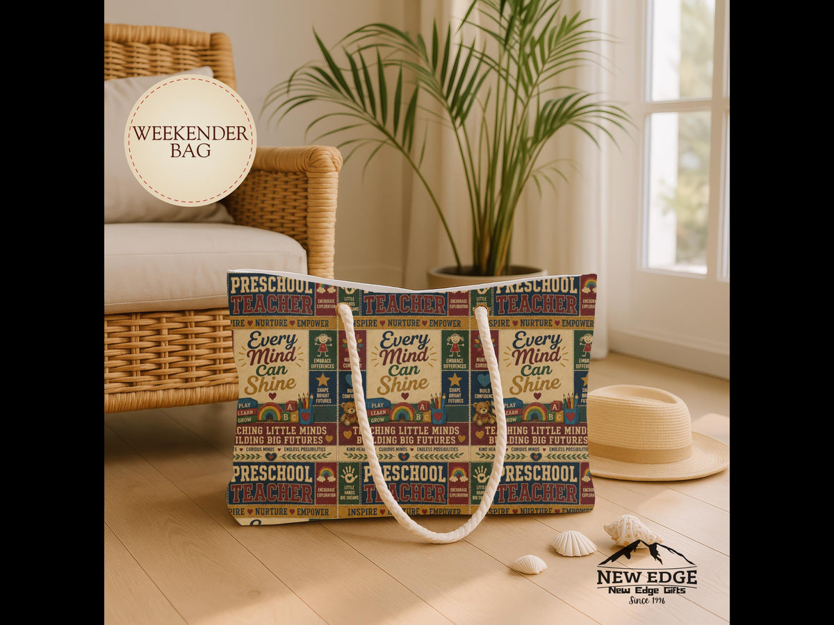 Preschool Teacher Weekender Bag Every Mind Can Shine Faux Patchwork Teacher Travel Tote Gift