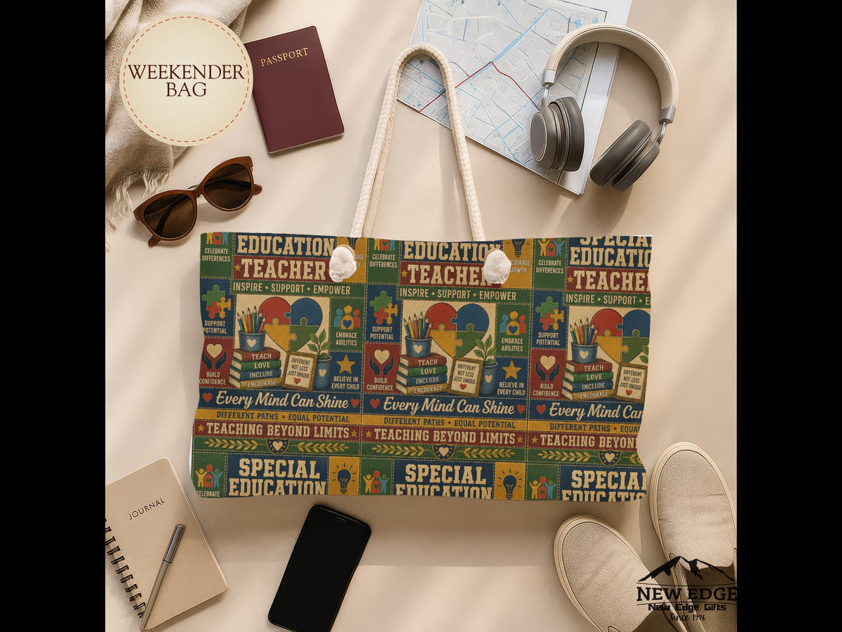 Special Education Teacher Weekender Bag Every Mind Can Shine Faux Patchwork Travel Tote Teacher Appreciation Gift