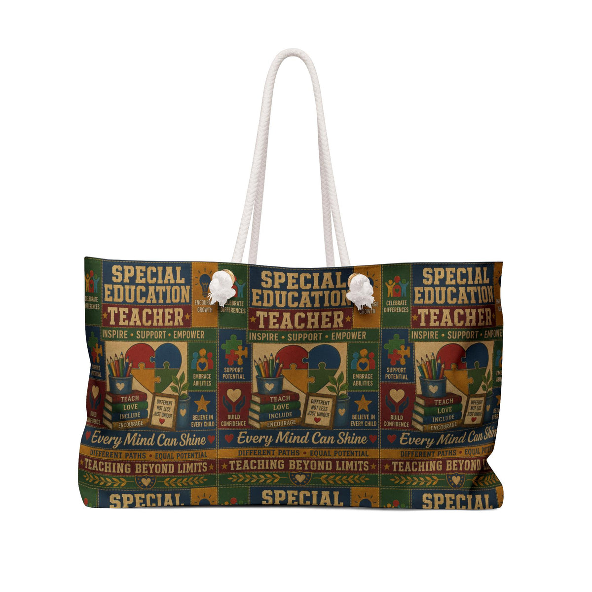 Special Education Teacher Weekender Bag Every Mind Can Shine Faux Patchwork Travel Tote Teacher Appreciation Gift