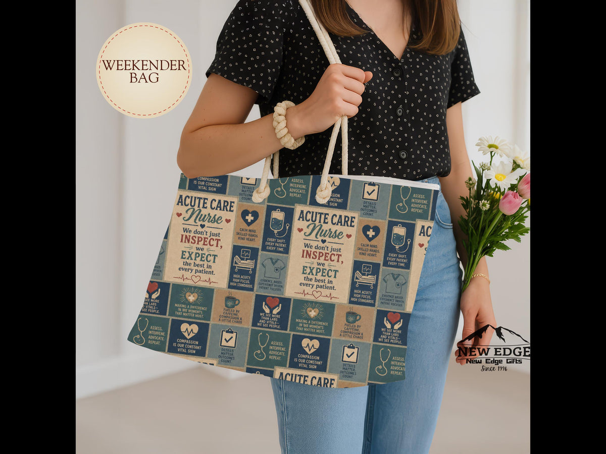Acute Care Nurse Weekender Bag We Dont Just Inspect We Expect Faux Patchwork Travel Tote Nurse Appreciation Gift