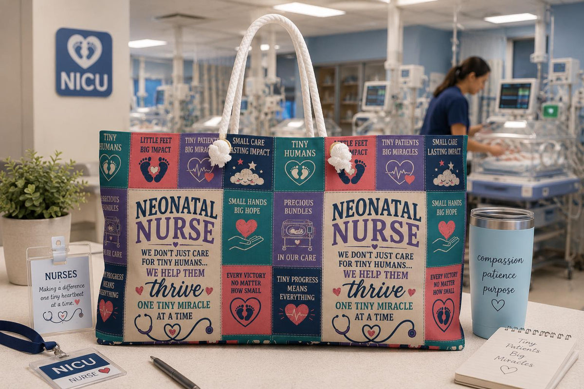 Neonatal Nurse Weekender Bag We Help Tiny Miracles Thrive Faux Patchwork NICU Travel Tote Nurse Appreciation Gift