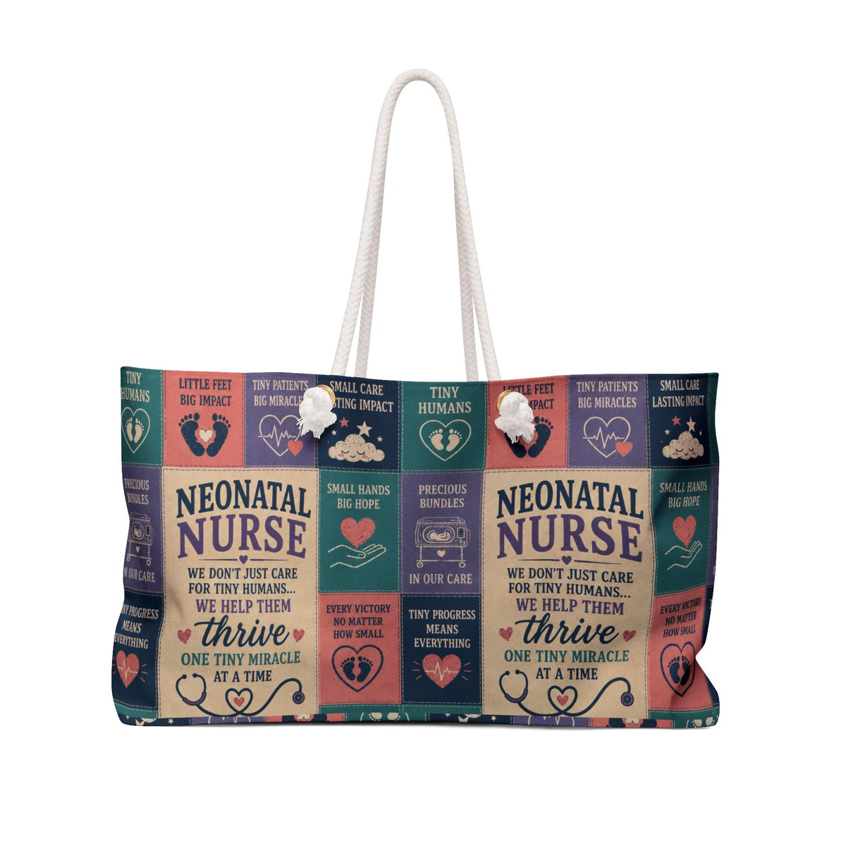 Neonatal Nurse Weekender Bag We Help Tiny Miracles Thrive Faux Patchwork NICU Travel Tote Nurse Appreciation Gift