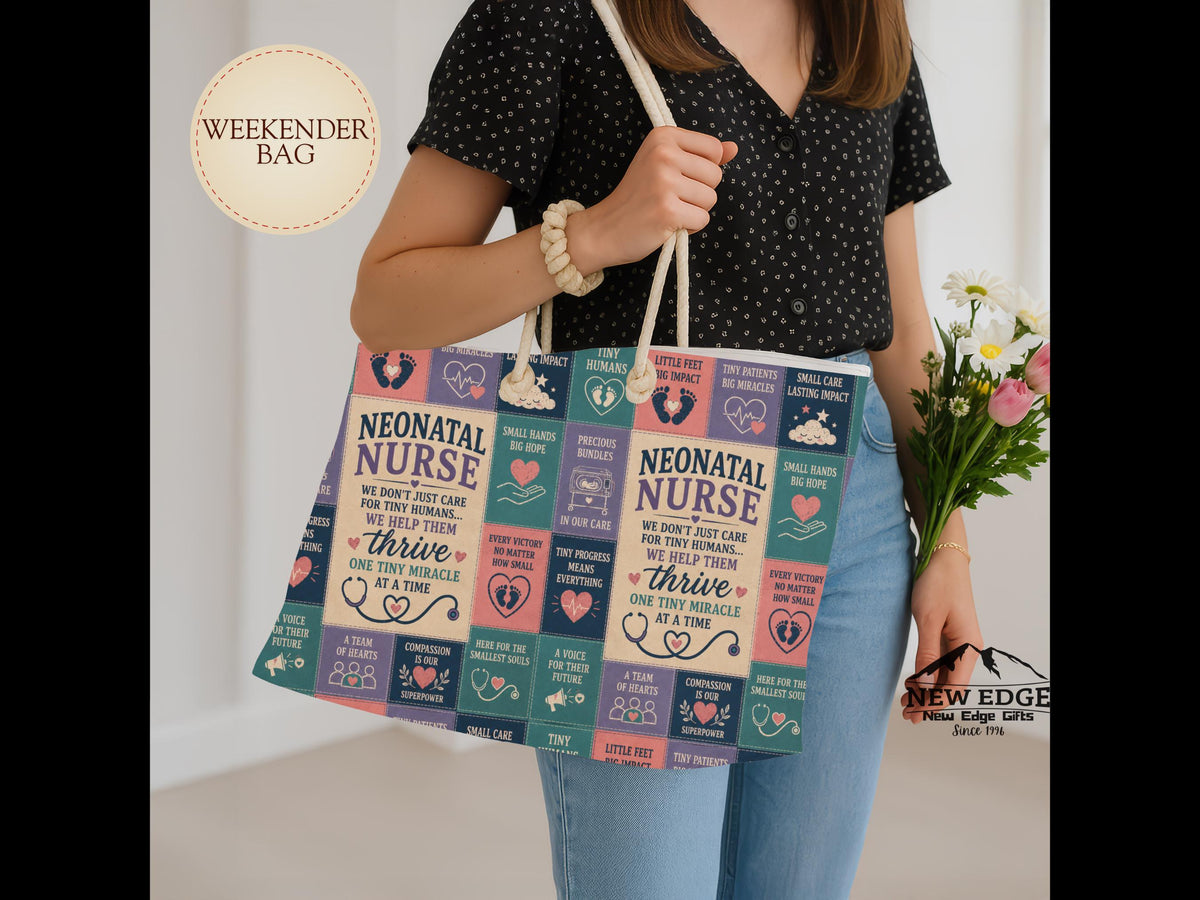Neonatal Nurse Weekender Bag We Help Tiny Miracles Thrive Faux Patchwork NICU Travel Tote Nurse Appreciation Gift