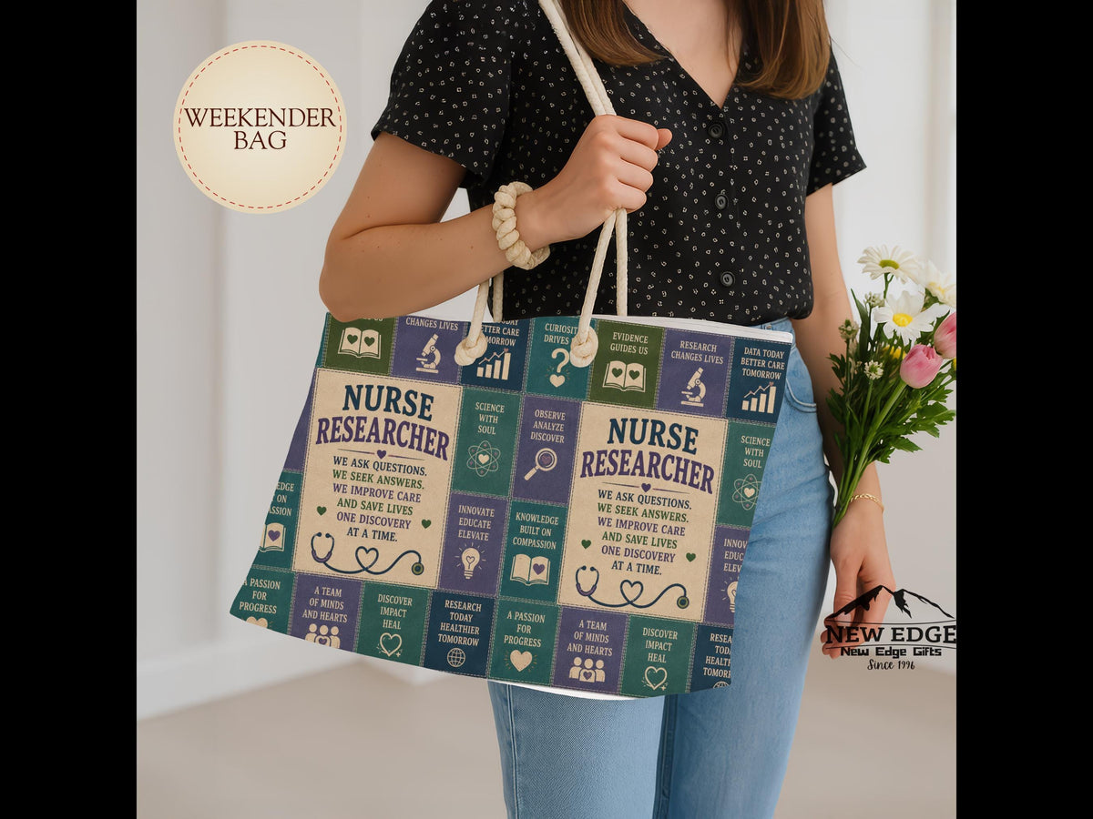 Nurse Researcher Weekender Bag We Ask Questions We Seek Answers Faux Patchwork Travel Tote Nurse Appreciation Gift