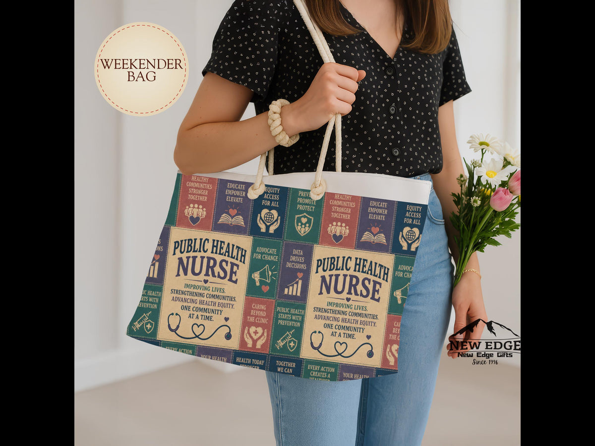 Public Health Nurse Weekender Bag Improving Lives Strengthening Communities Faux Patchwork Travel Tote Nurse Appreciation Gift