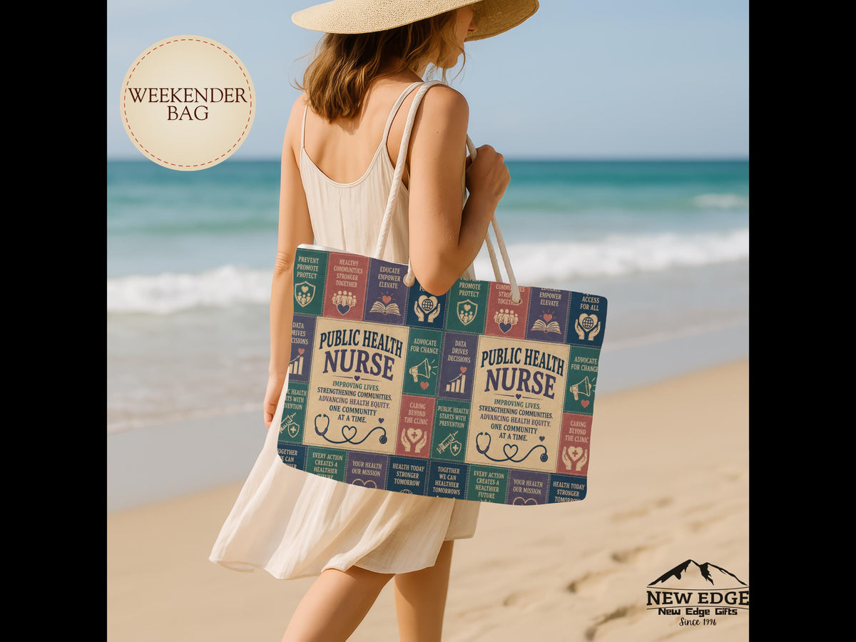 Public Health Nurse Weekender Bag Improving Lives Strengthening Communities Faux Patchwork Travel Tote Nurse Appreciation Gift