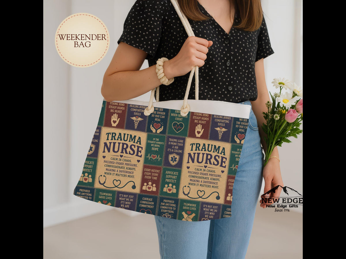 Trauma Nurse Weekender Bag Calm in Chaos Faux Patchwork Travel Tote Emergency Nurse Appreciation Gift