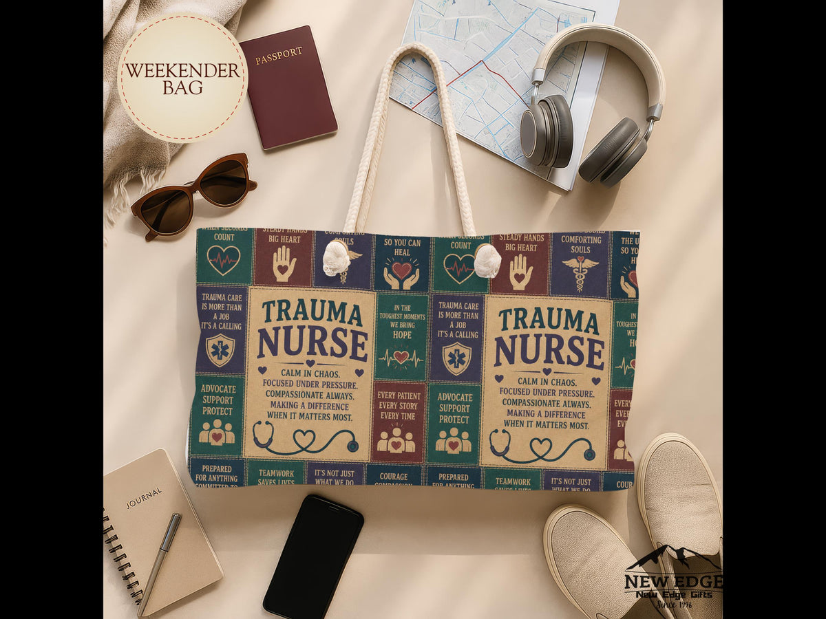 Trauma Nurse Weekender Bag Calm in Chaos Faux Patchwork Travel Tote Emergency Nurse Appreciation Gift