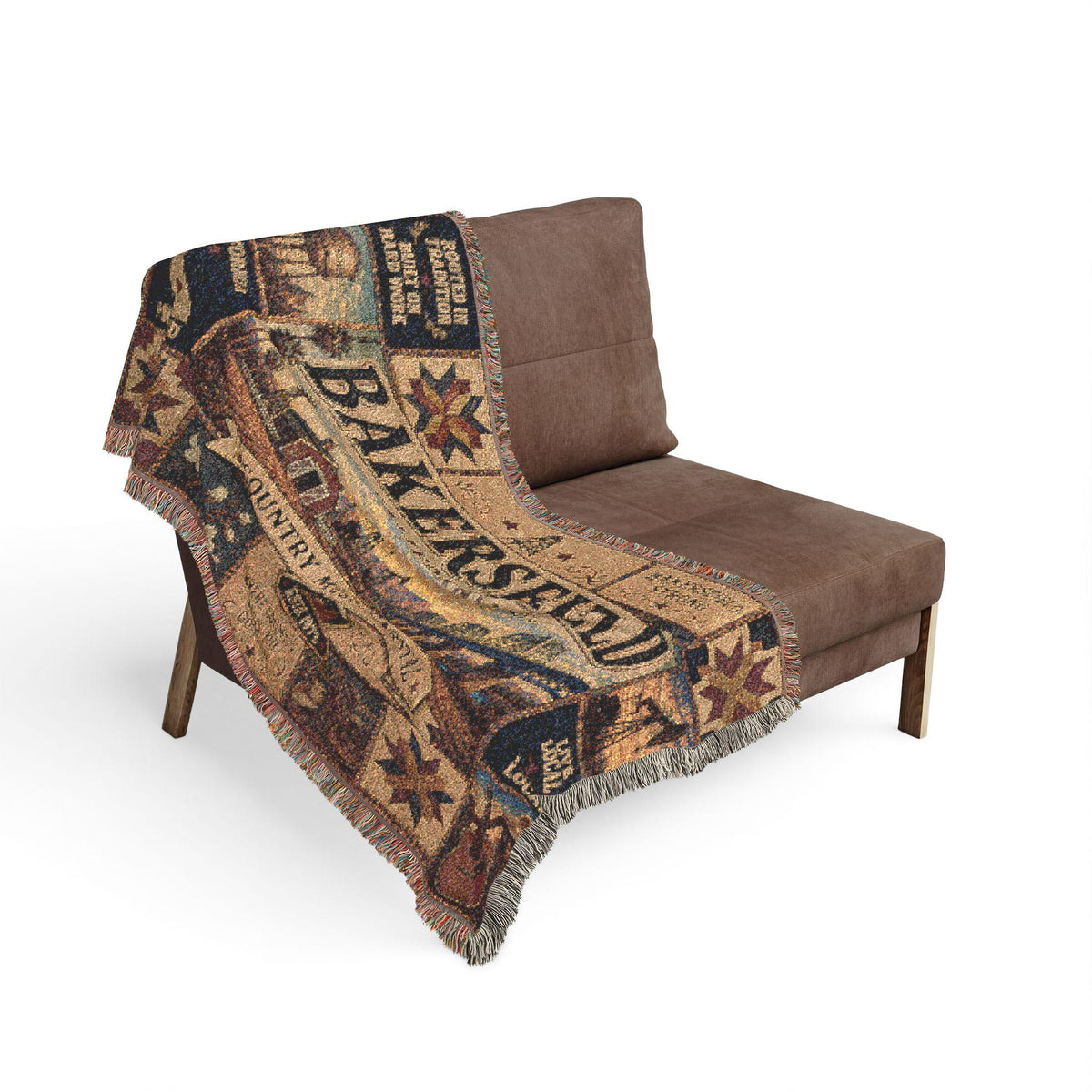 Bakersfield California Faux Patchwork Woven Blanket Country Music Capital Vintage Quilt Barn Oil Fields Rustic Americana Throw EST 1973