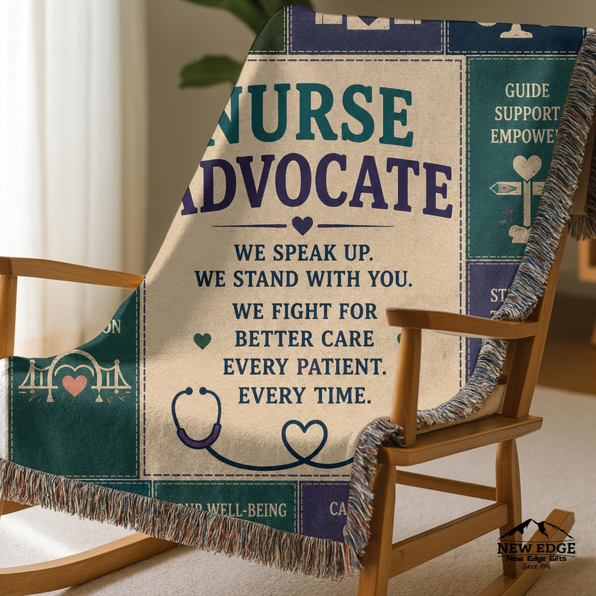 Nurse Advocate Woven Blanket Every Patient Every Voice Faux Patchwork Nurse Appreciation Gift Healthcare Office Wall Decor Throw