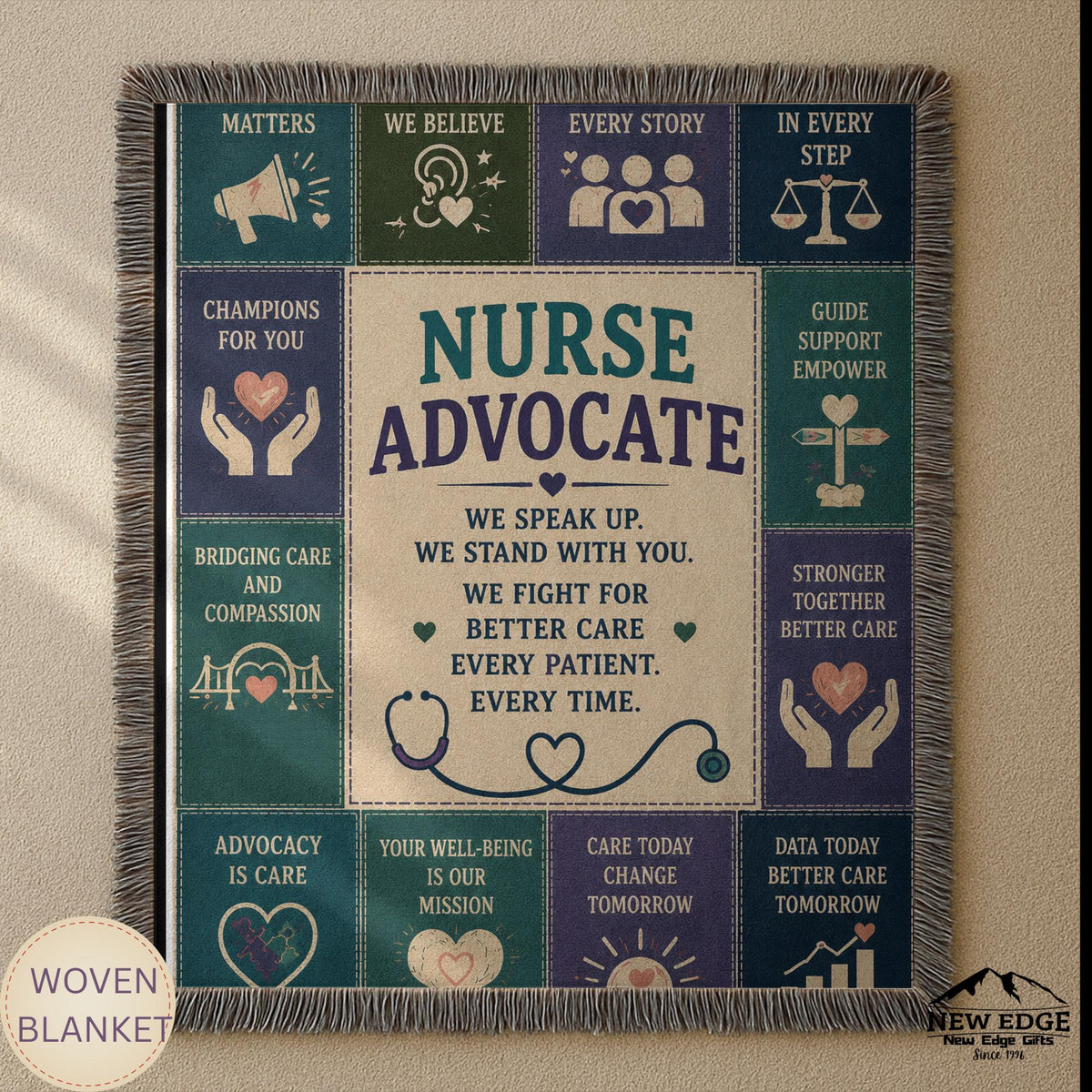 Nurse Advocate Woven Blanket Every Patient Every Voice Faux Patchwork Nurse Appreciation Gift Healthcare Office Wall Decor Throw