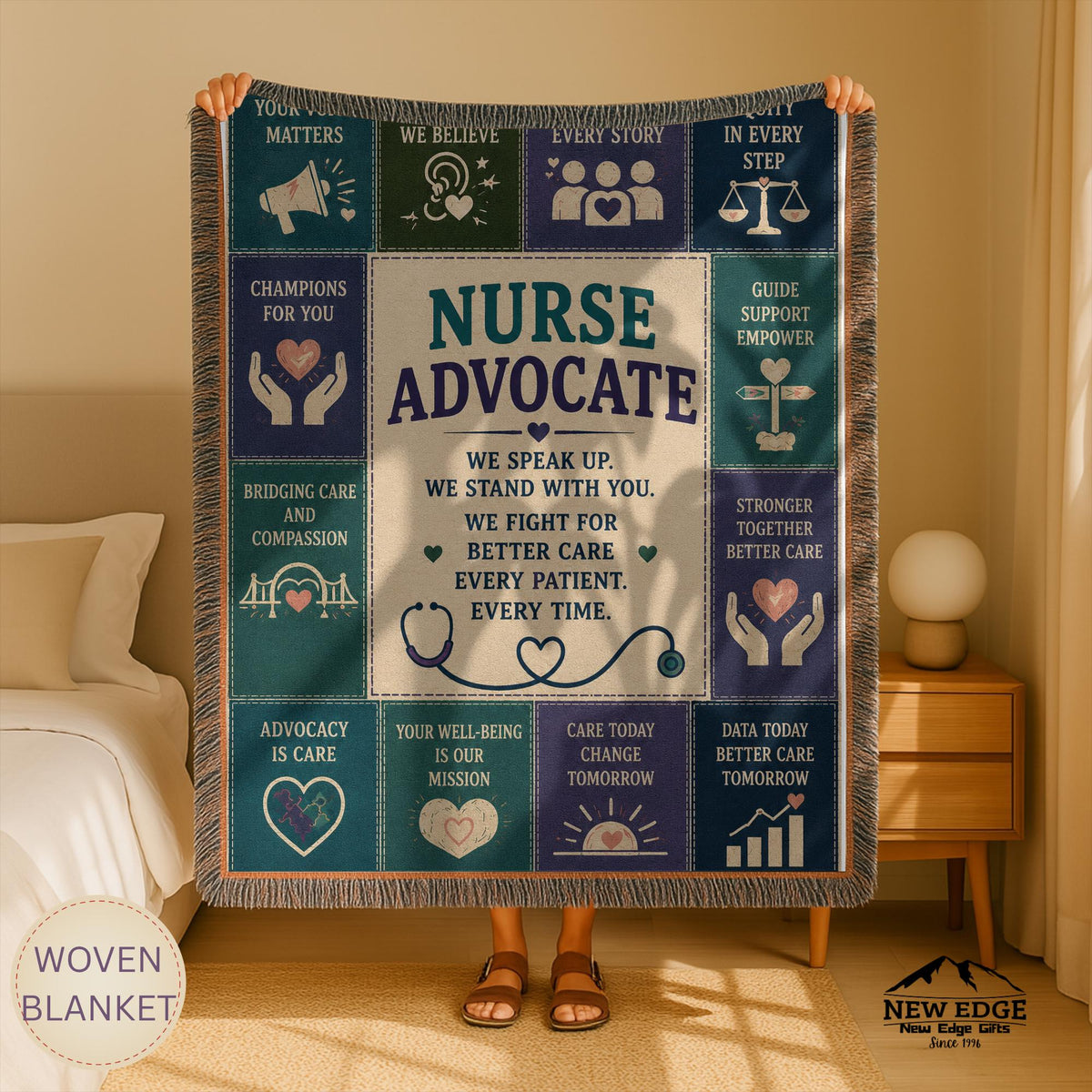 Nurse Advocate Woven Blanket Every Patient Every Voice Faux Patchwork Nurse Appreciation Gift Healthcare Office Wall Decor Throw