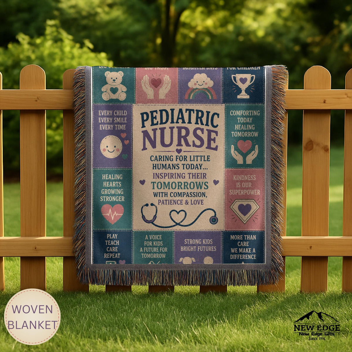 Pediatric Nurse Woven Blanket Little Patients Big Hearts Faux Patchwork Childrens Nurse Appreciation Gift Clinic Wall Decor Throw