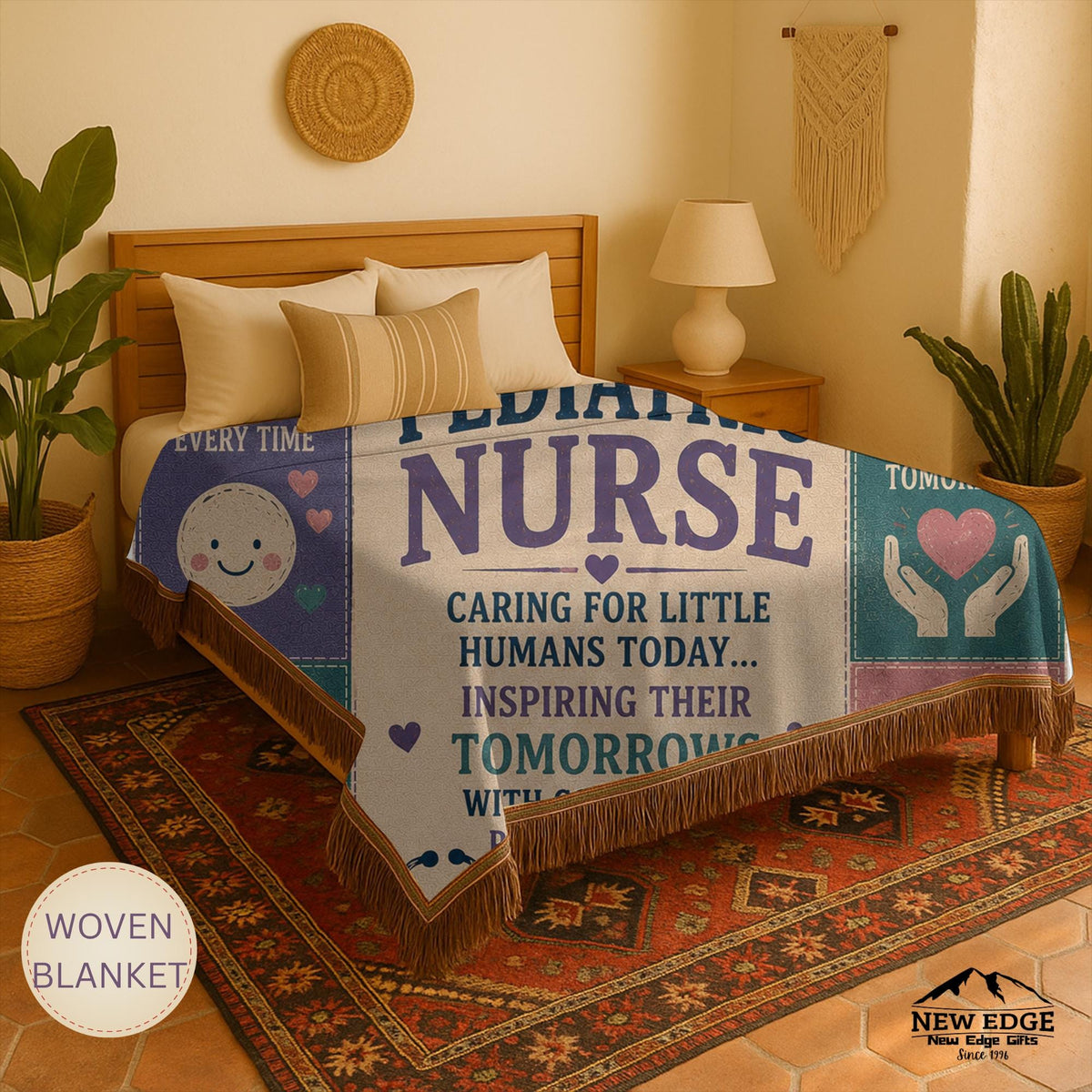 Pediatric Nurse Woven Blanket Little Patients Big Hearts Faux Patchwork Childrens Nurse Appreciation Gift Clinic Wall Decor Throw
