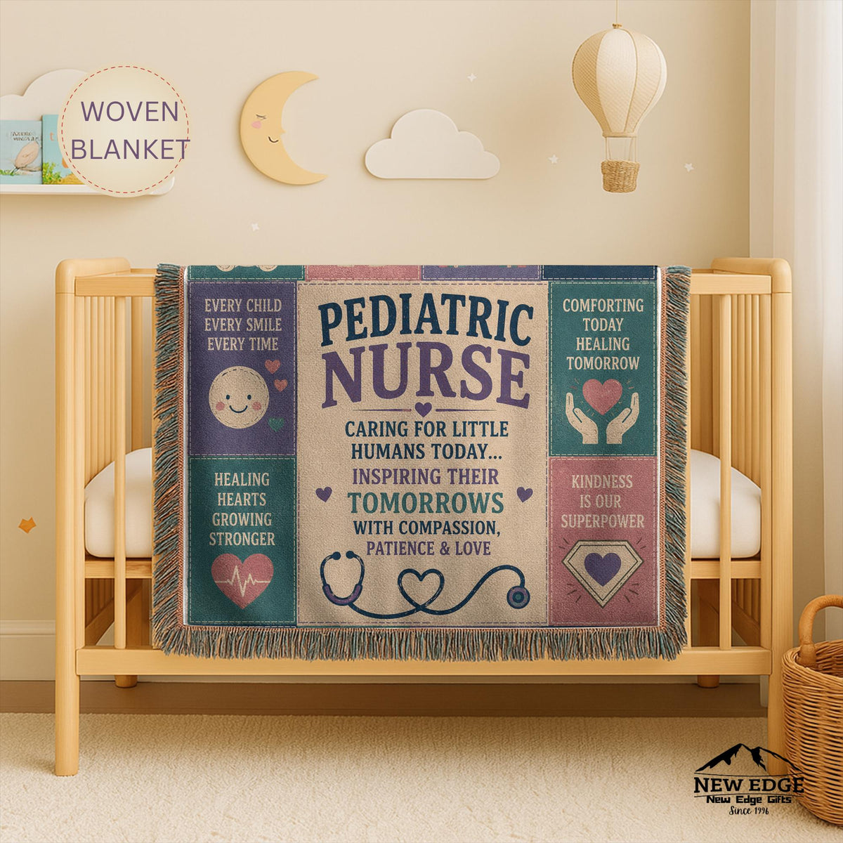 Pediatric Nurse Woven Blanket Little Patients Big Hearts Faux Patchwork Childrens Nurse Appreciation Gift Clinic Wall Decor Throw
