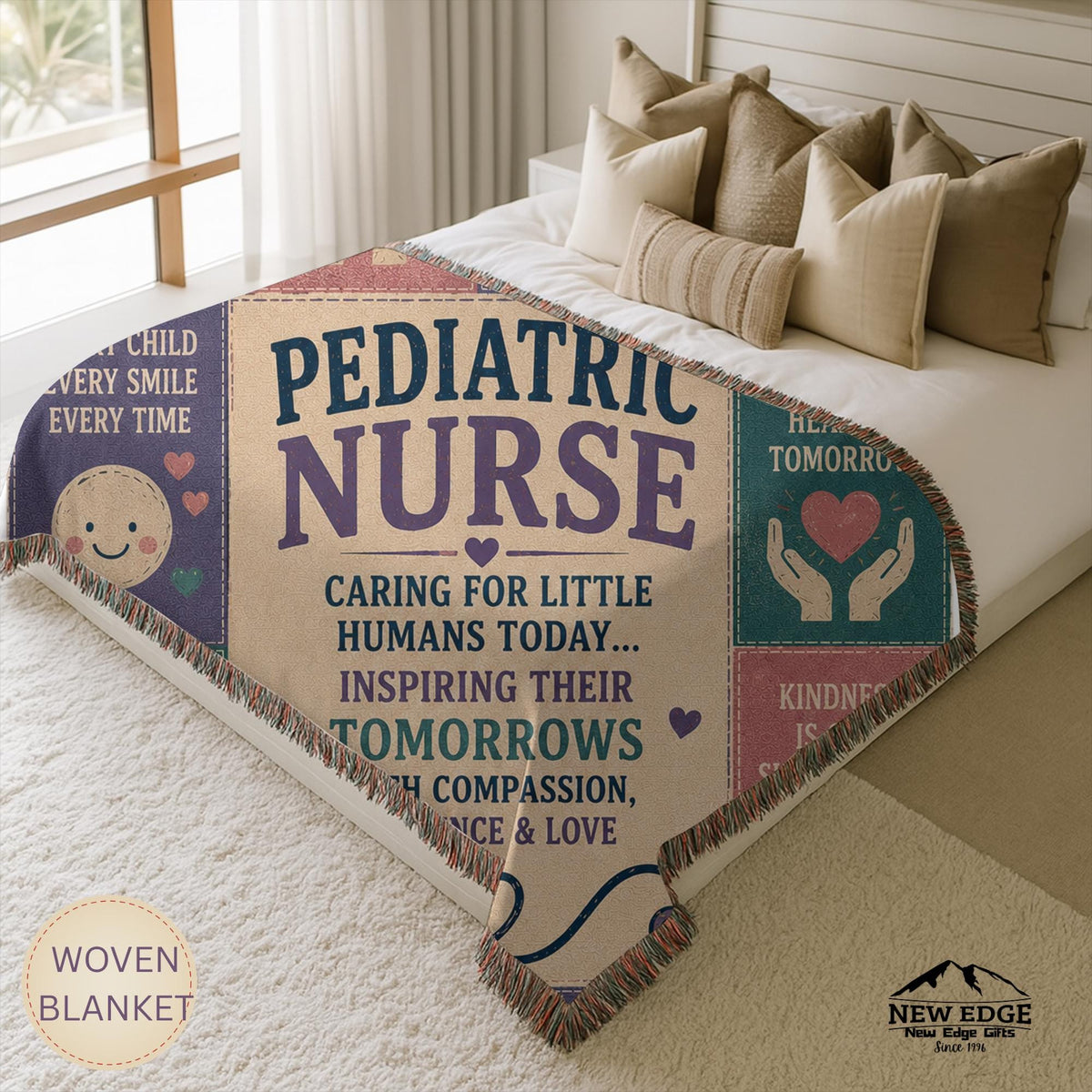 Pediatric Nurse Woven Blanket Little Patients Big Hearts Faux Patchwork Childrens Nurse Appreciation Gift Clinic Wall Decor Throw