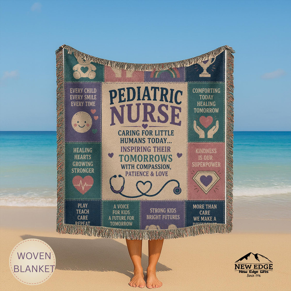 Pediatric Nurse Woven Blanket Little Patients Big Hearts Faux Patchwork Childrens Nurse Appreciation Gift Clinic Wall Decor Throw