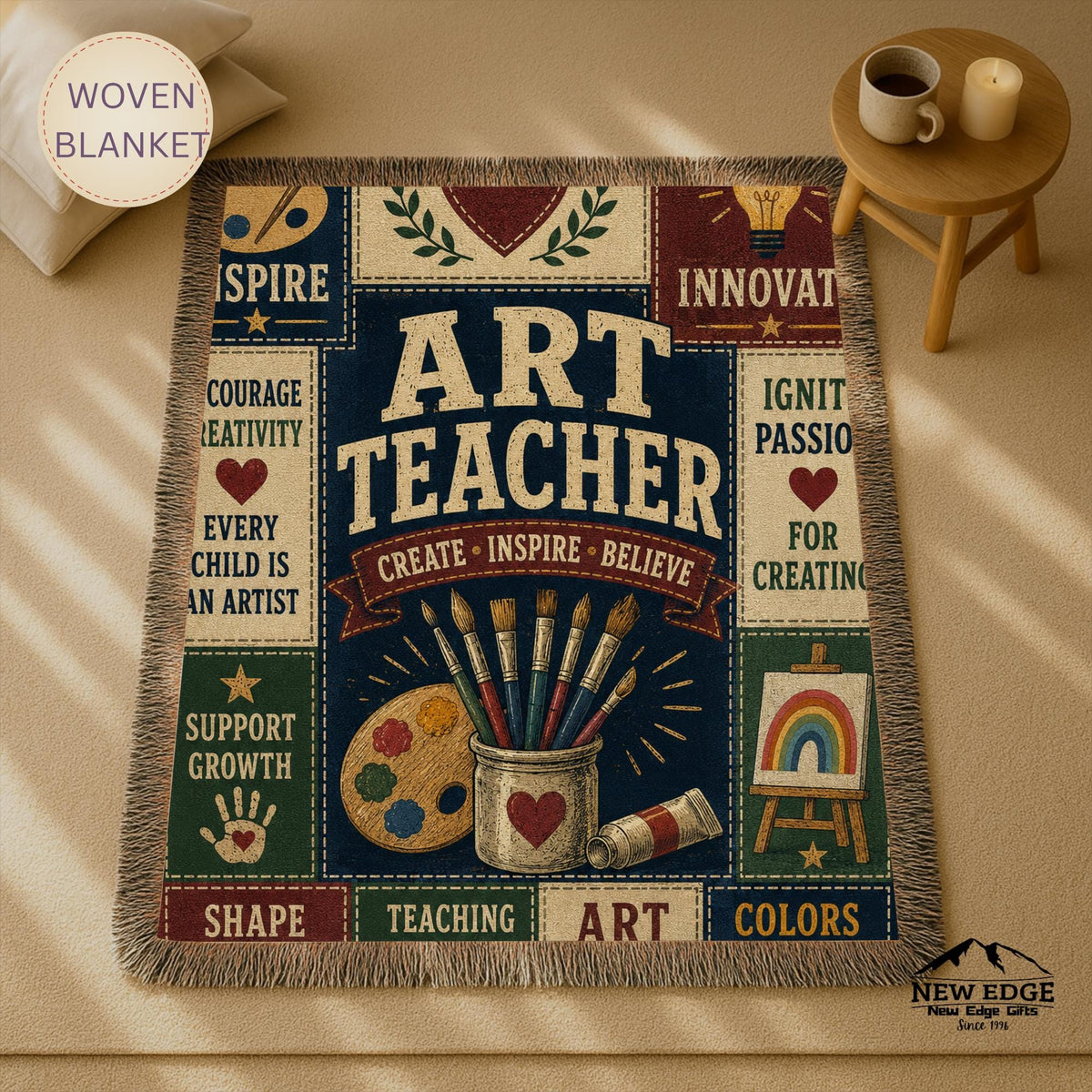 Art Teacher Typography Woven Blanket | Palette, Brushes, Inspirational Quotes