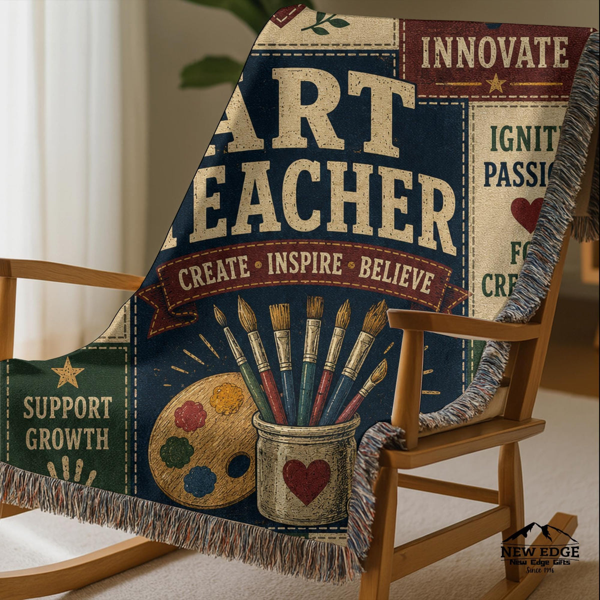 Art Teacher Typography Woven Blanket | Palette, Brushes, Inspirational Quotes