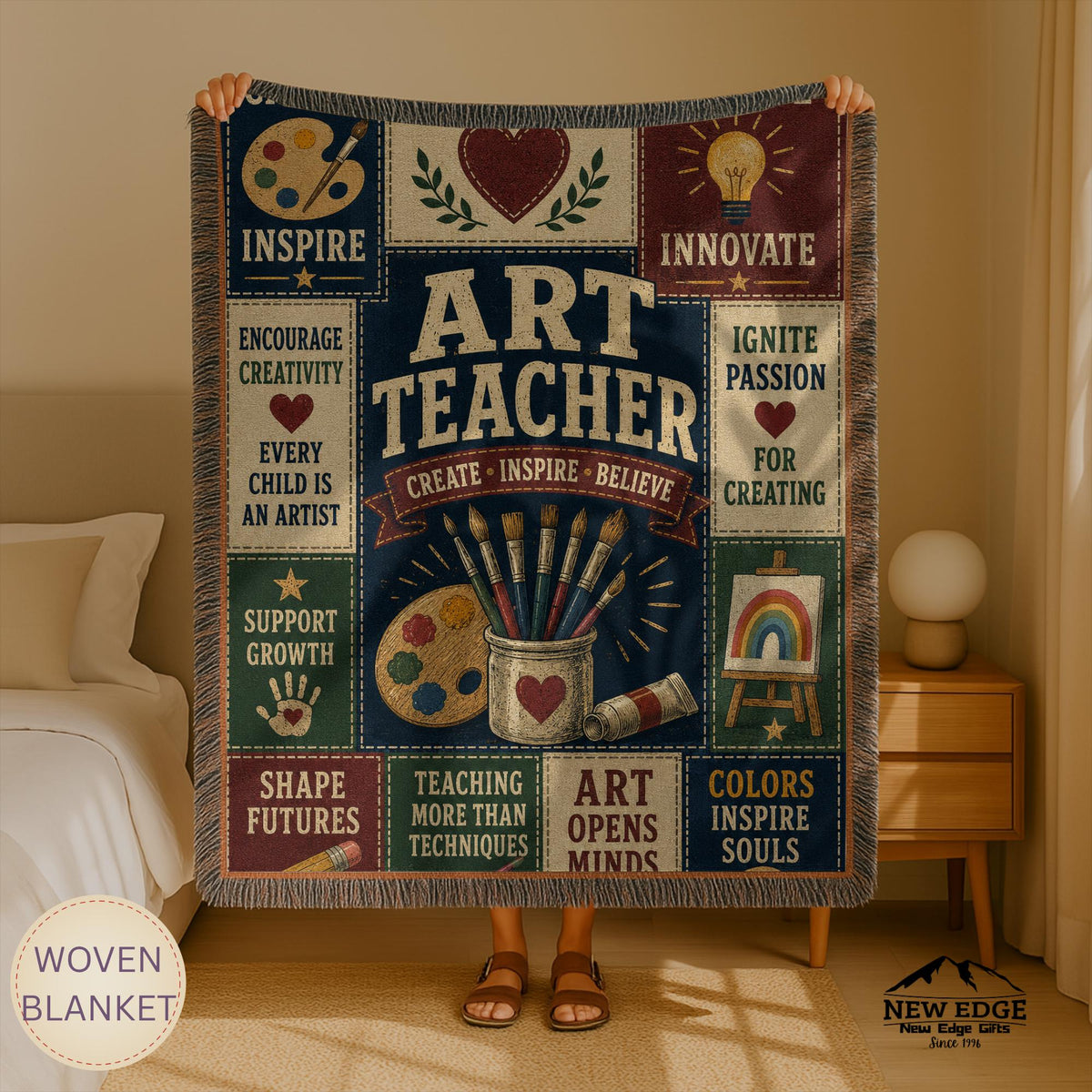 Art Teacher Typography Woven Blanket | Palette, Brushes, Inspirational Quotes