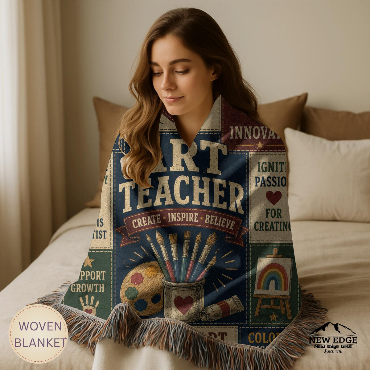 Art Teacher Typography Woven Blanket | Palette, Brushes, Inspirational Quotes
