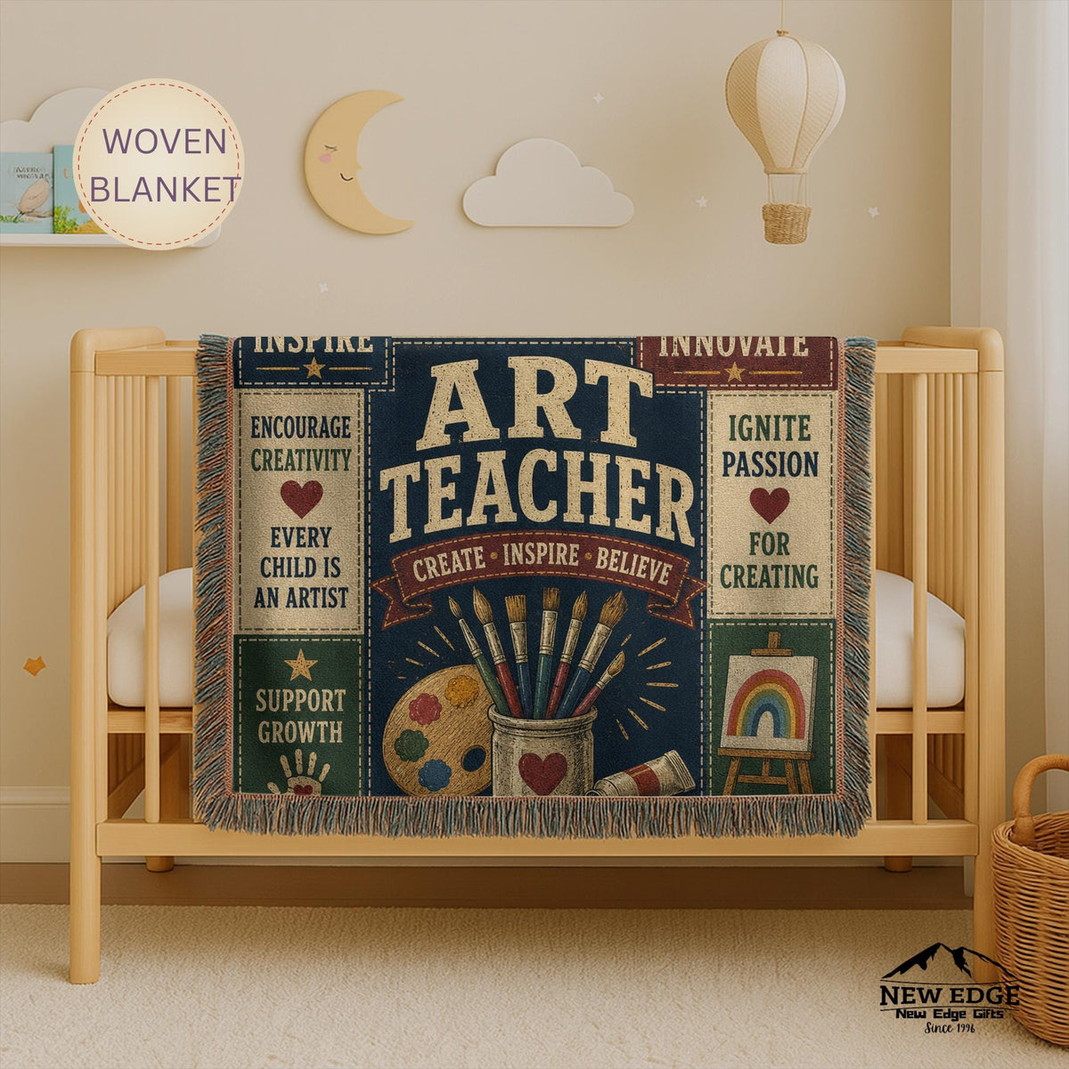 Art Teacher Typography Woven Blanket | Palette, Brushes, Inspirational Quotes
