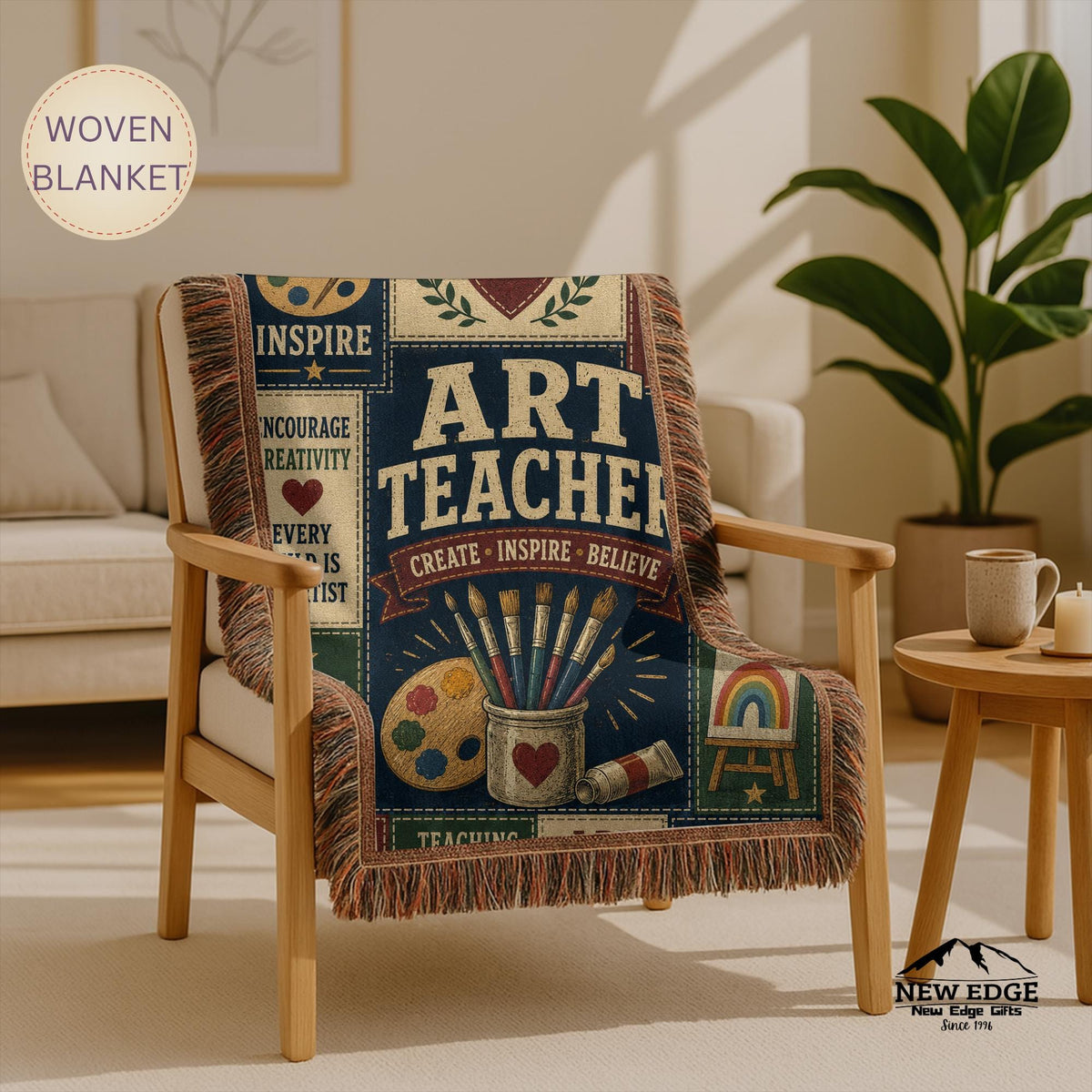 Art Teacher Typography Woven Blanket | Palette, Brushes, Inspirational Quotes