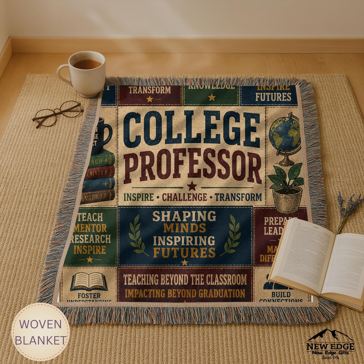 College Professor Woven Blanket Shaping Minds Inspiring Futures Faux Patchwork Professor Appreciation Gift Wall Decor Throw