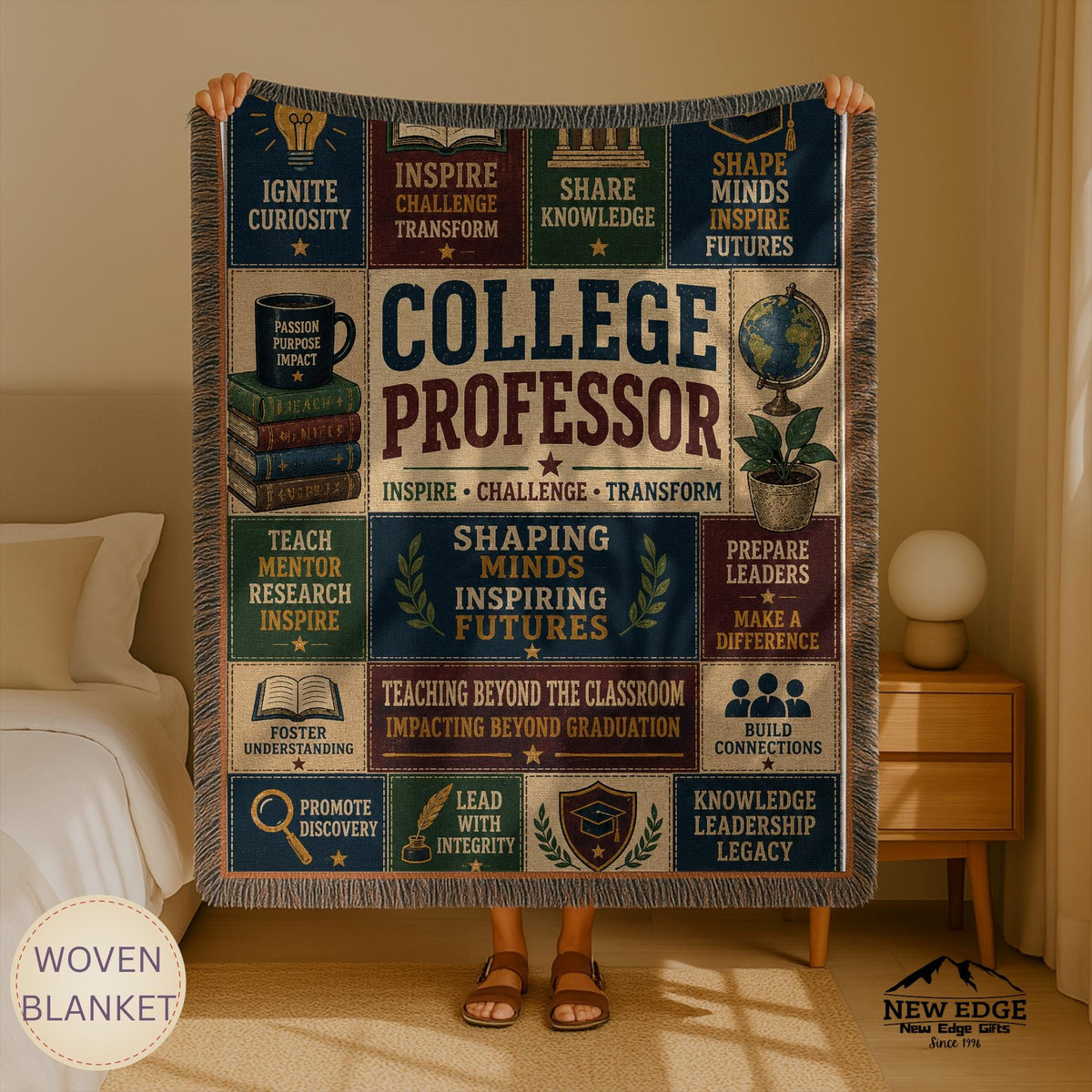 College Professor Woven Blanket Shaping Minds Inspiring Futures Faux Patchwork Professor Appreciation Gift Wall Decor Throw