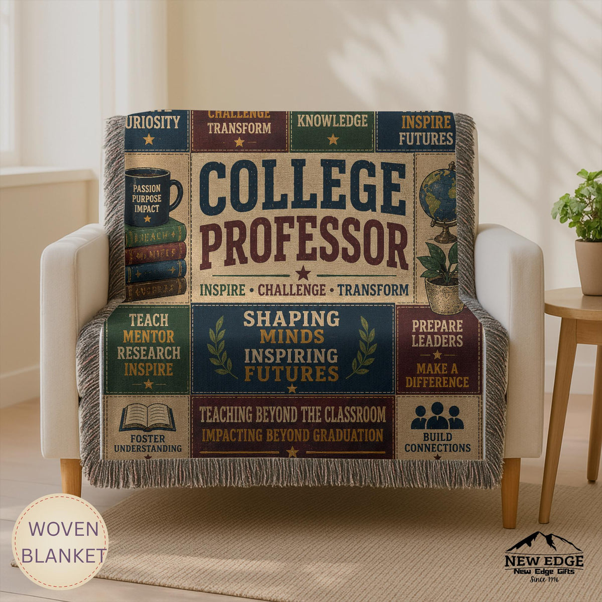 College Professor Woven Blanket Shaping Minds Inspiring Futures Faux Patchwork Professor Appreciation Gift Wall Decor Throw