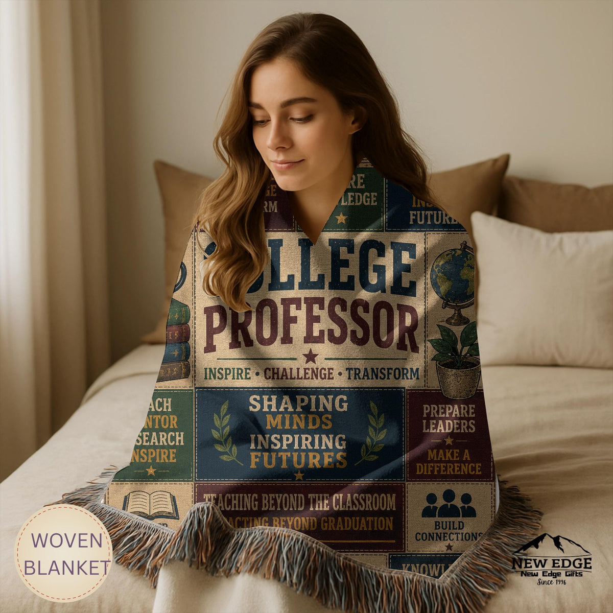 College Professor Woven Blanket Shaping Minds Inspiring Futures Faux Patchwork Professor Appreciation Gift Wall Decor Throw