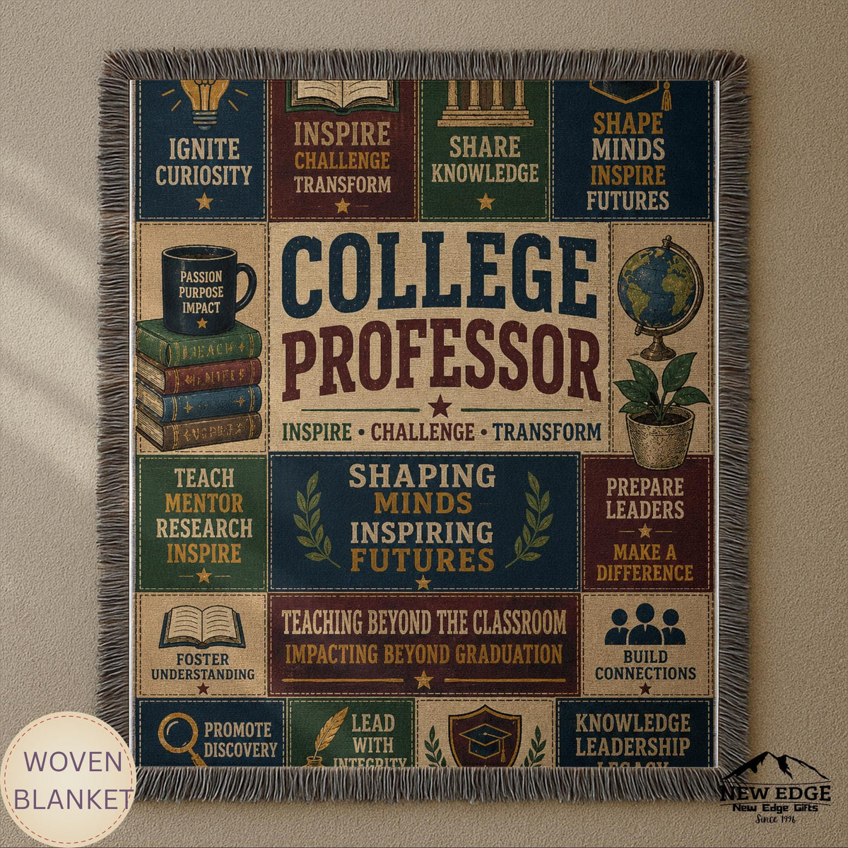 College Professor Woven Blanket Shaping Minds Inspiring Futures Faux Patchwork Professor Appreciation Gift Wall Decor Throw