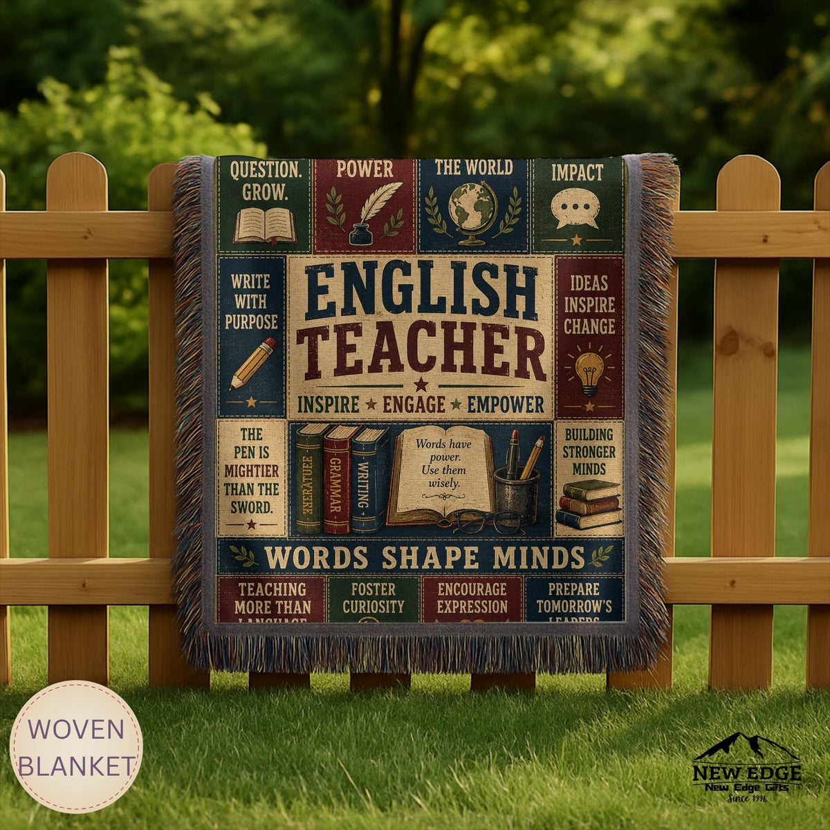 English Teacher Woven Blanket Words Shape Minds Faux Patchwork Teacher Appreciation Gift Classroom Wall Decor Throw