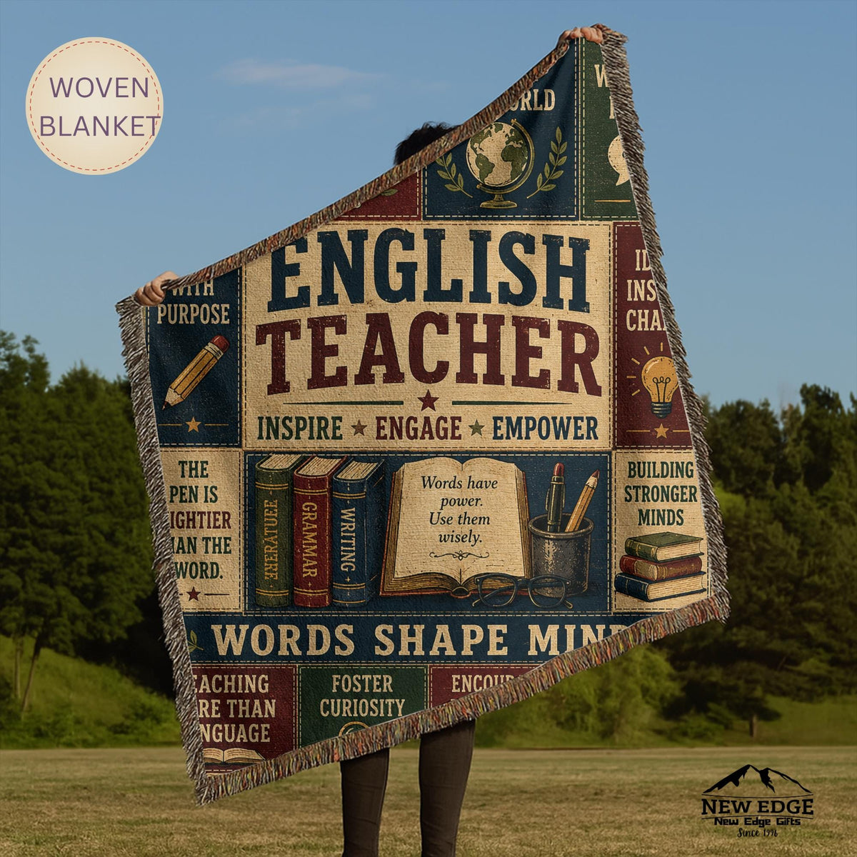 English Teacher Woven Blanket Words Shape Minds Faux Patchwork Teacher Appreciation Gift Classroom Wall Decor Throw