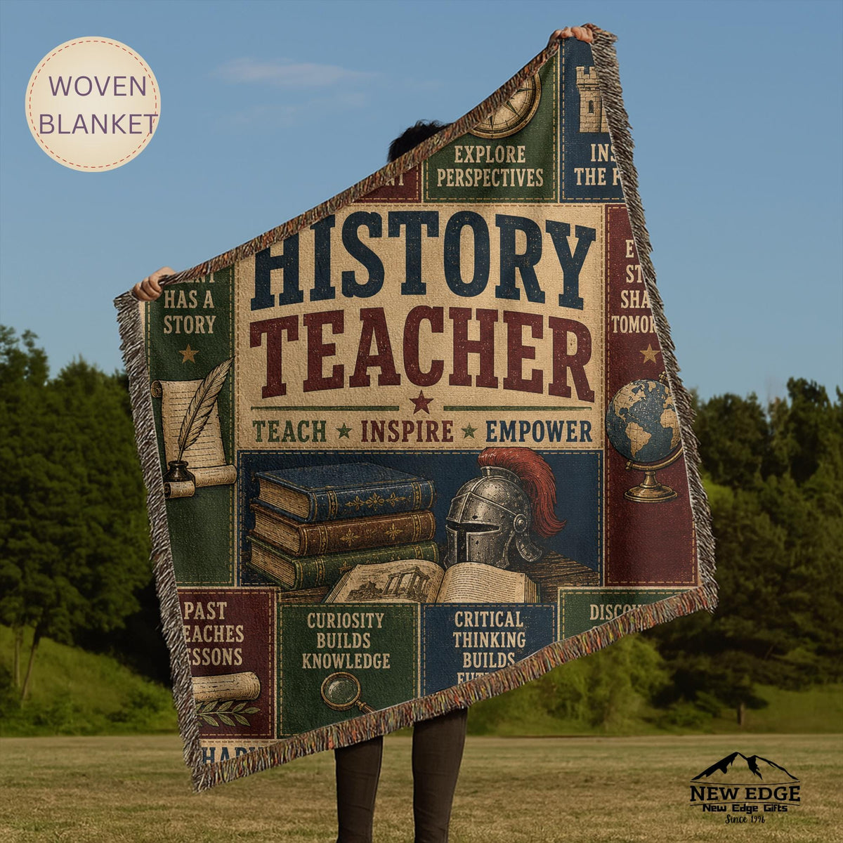 History Teacher Woven Blanket Shaping Minds Building Tomorrow Faux Patchwork Teacher Appreciation Gift Wall Decor Throw