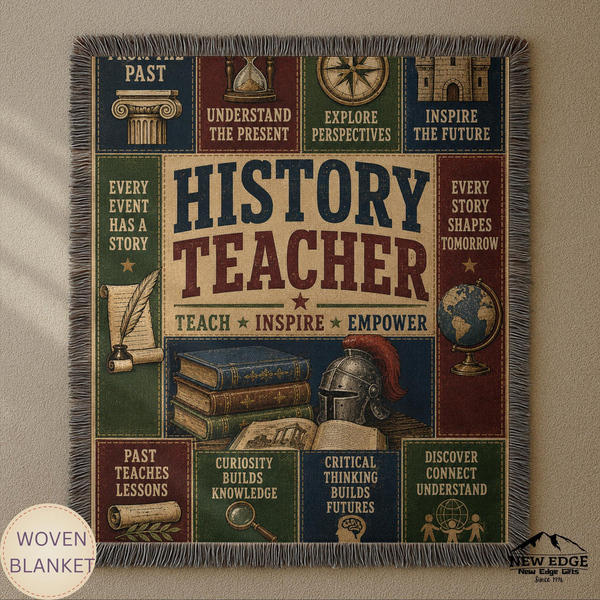 History Teacher Woven Blanket Shaping Minds Building Tomorrow Faux Patchwork Teacher Appreciation Gift Wall Decor Throw