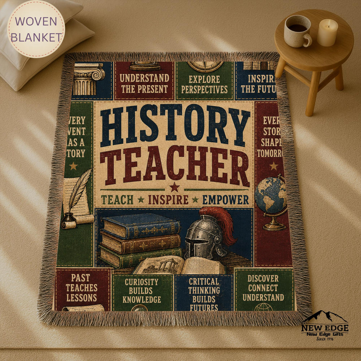 History Teacher Woven Blanket Shaping Minds Building Tomorrow Faux Patchwork Teacher Appreciation Gift Wall Decor Throw
