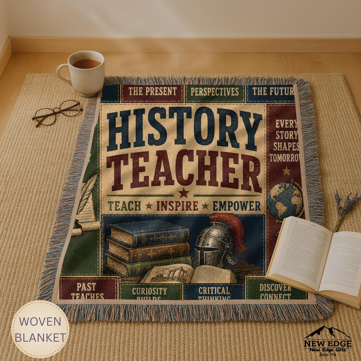 History Teacher Woven Blanket Shaping Minds Building Tomorrow Faux Patchwork Teacher Appreciation Gift Wall Decor Throw