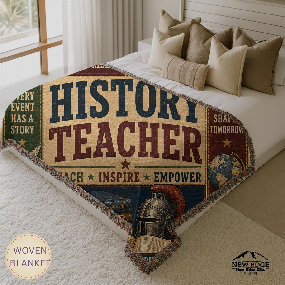 History Teacher Woven Blanket Shaping Minds Building Tomorrow Faux Patchwork Teacher Appreciation Gift Wall Decor Throw
