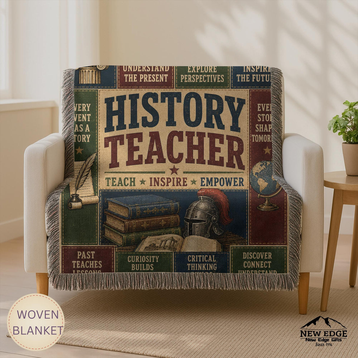 History Teacher Woven Blanket Shaping Minds Building Tomorrow Faux Patchwork Teacher Appreciation Gift Wall Decor Throw