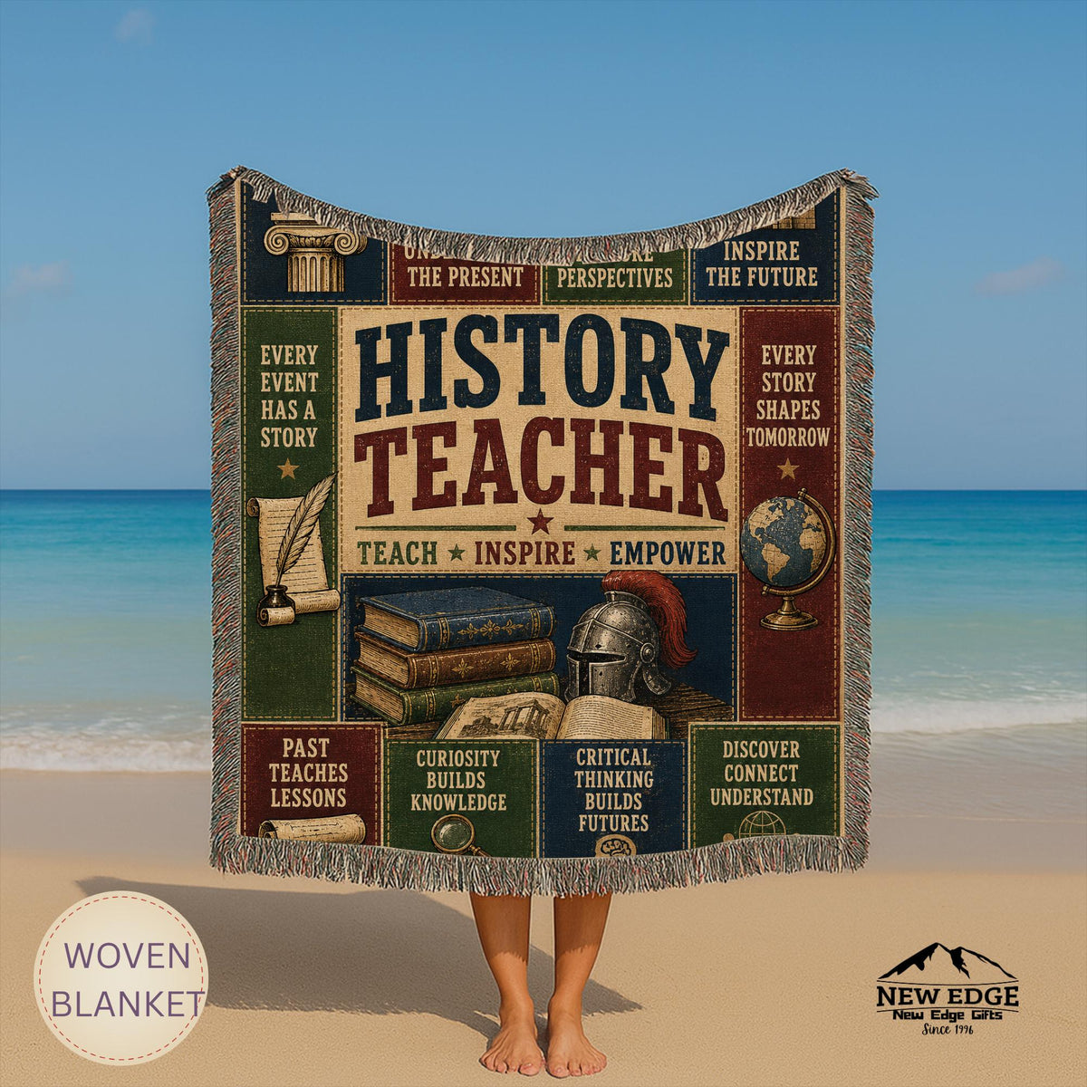 History Teacher Woven Blanket Shaping Minds Building Tomorrow Faux Patchwork Teacher Appreciation Gift Wall Decor Throw