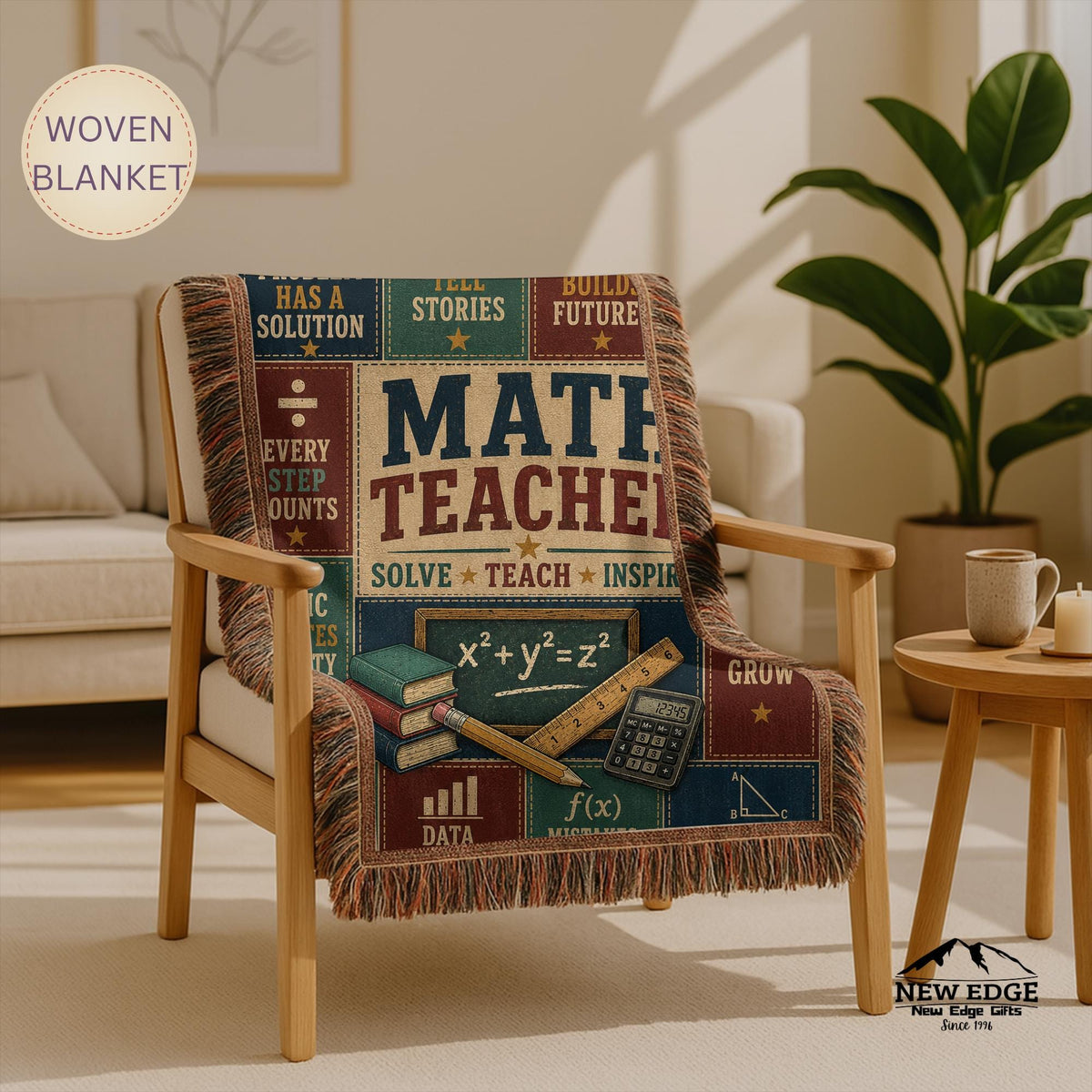 Math Teacher Woven Blanket Building Minds One Problem at a Time Faux Patchwork Teacher Appreciation Gift Wall Decor Throw