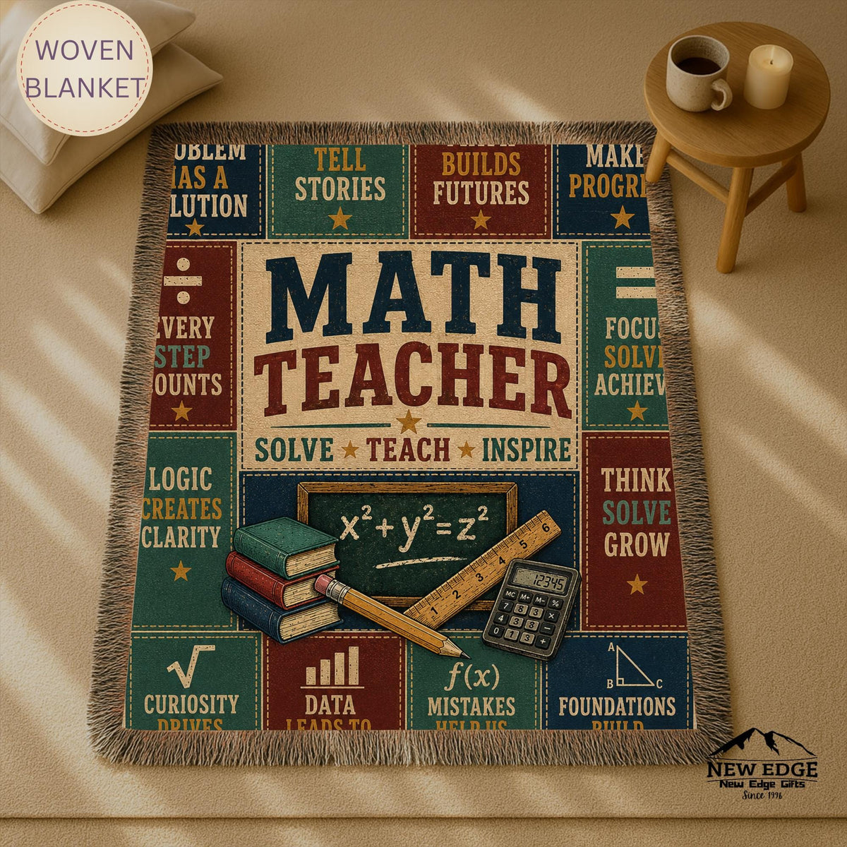 Math Teacher Woven Blanket Building Minds One Problem at a Time Faux Patchwork Teacher Appreciation Gift Wall Decor Throw