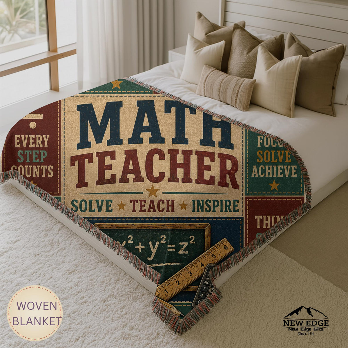 Math Teacher Woven Blanket Building Minds One Problem at a Time Faux Patchwork Teacher Appreciation Gift Wall Decor Throw