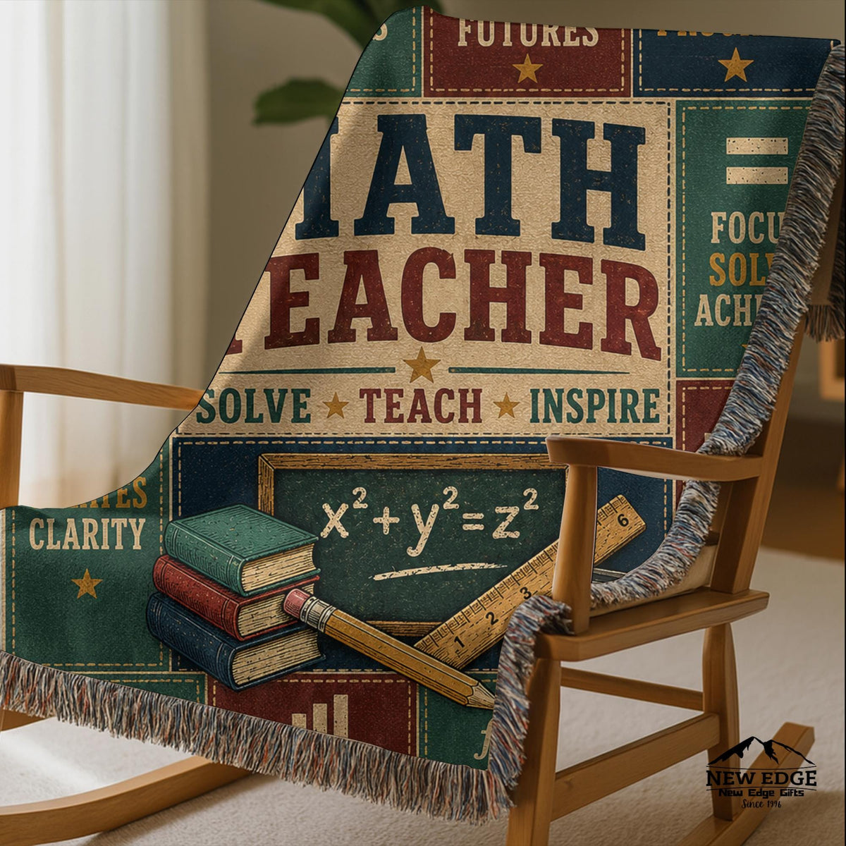 Math Teacher Woven Blanket Building Minds One Problem at a Time Faux Patchwork Teacher Appreciation Gift Wall Decor Throw