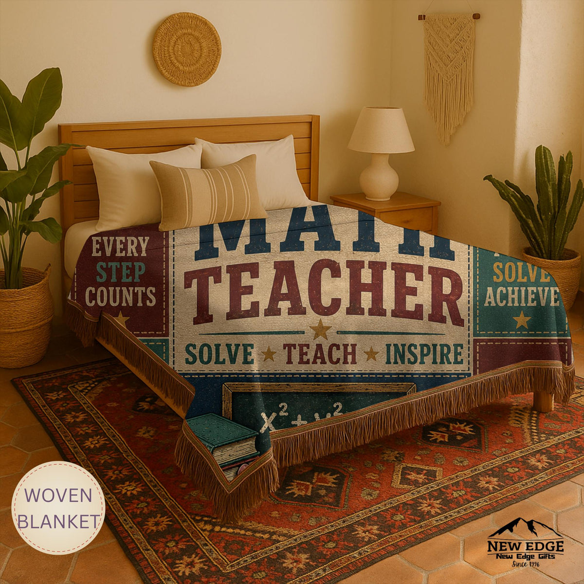 Math Teacher Woven Blanket Building Minds One Problem at a Time Faux Patchwork Teacher Appreciation Gift Wall Decor Throw
