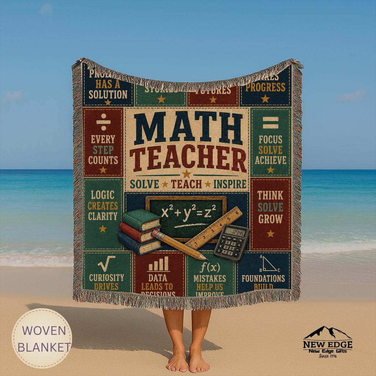 Math Teacher Woven Blanket Building Minds One Problem at a Time Faux Patchwork Teacher Appreciation Gift Wall Decor Throw